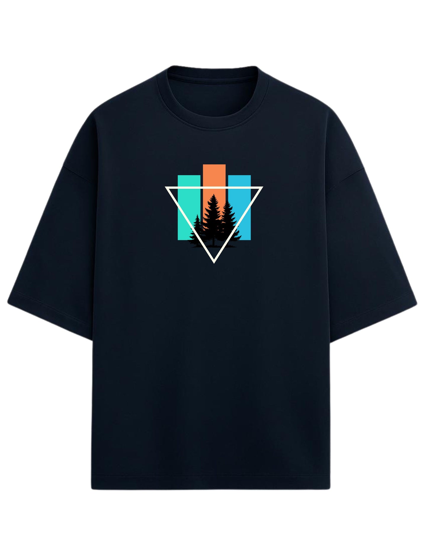 Geometric Forest Escape Oversized T-Shirt | Minimal Nature Graphic Tee | Premium 260 GSM Cotton