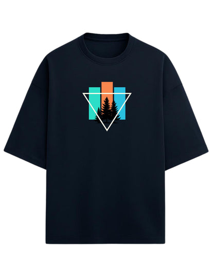 Geometric Forest Escape Oversized T-Shirt | Minimal Nature Graphic Tee | Premium 260 GSM Cotton