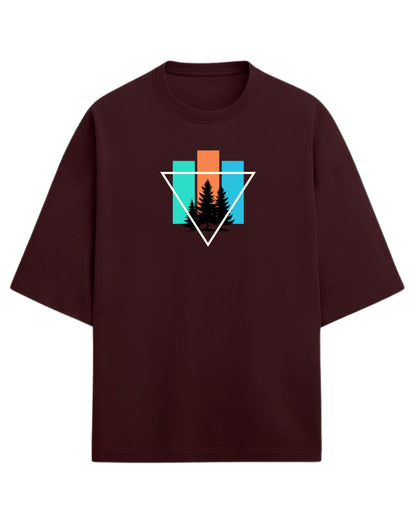 Geometric Forest Escape Oversized T-Shirt | Minimal Nature Graphic Tee | Premium 260 GSM Cotton