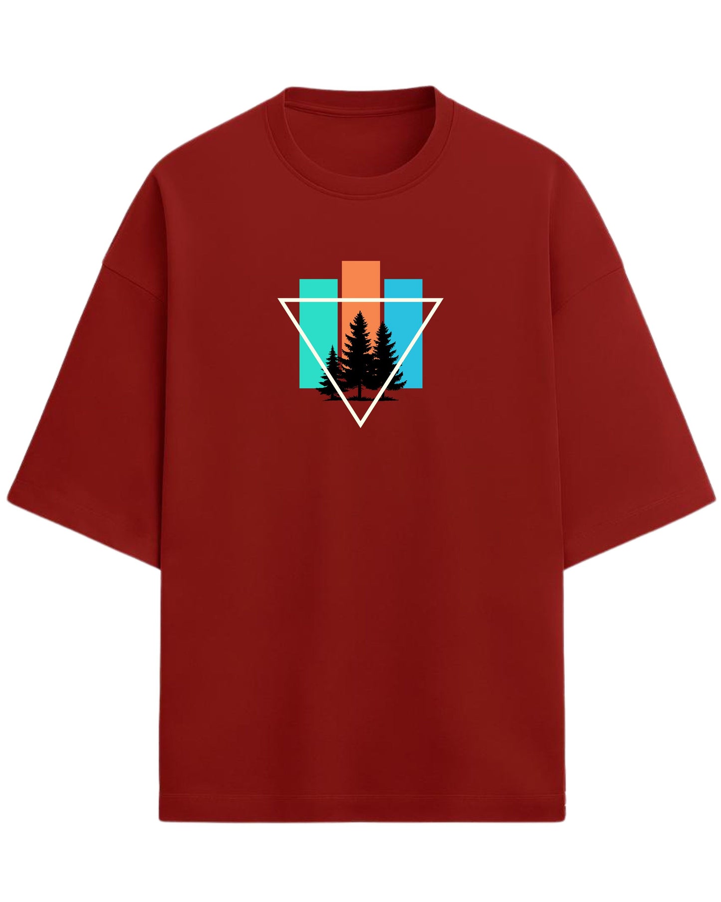 Geometric Forest Escape Oversized T-Shirt | Minimal Nature Graphic Tee | Premium 260 GSM Cotton