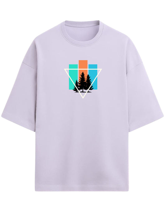Geometric Forest Escape Oversized T-Shirt | Minimal Nature Graphic Tee | Premium 260 GSM Cotton