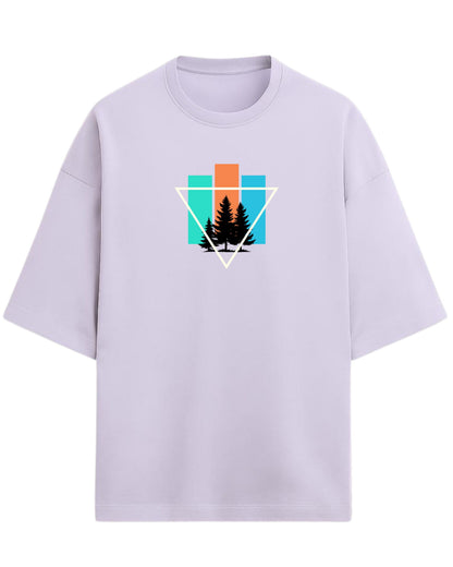 Geometric Forest Escape Oversized T-Shirt | Minimal Nature Graphic Tee | Premium 260 GSM Cotton