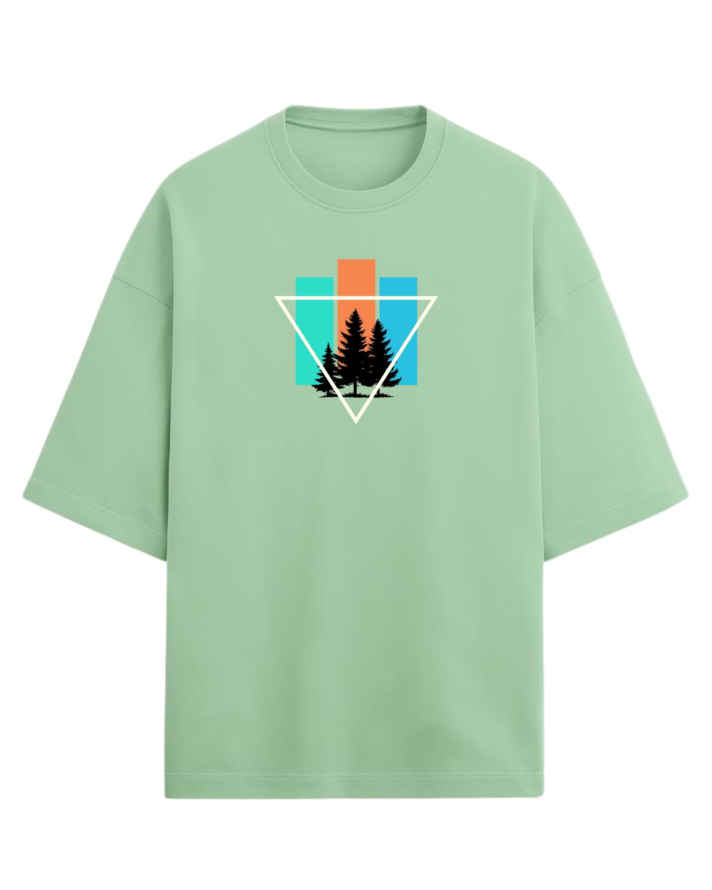 Geometric Forest Escape Oversized T-Shirt | Minimal Nature Graphic Tee | Premium 260 GSM Cotton
