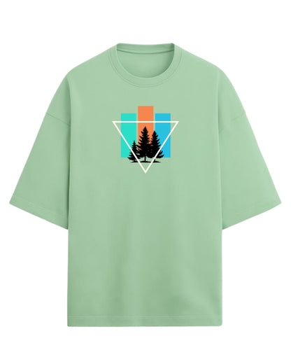 Geometric Forest Escape Oversized T-Shirt | Minimal Nature Graphic Tee | Premium 260 GSM Cotton