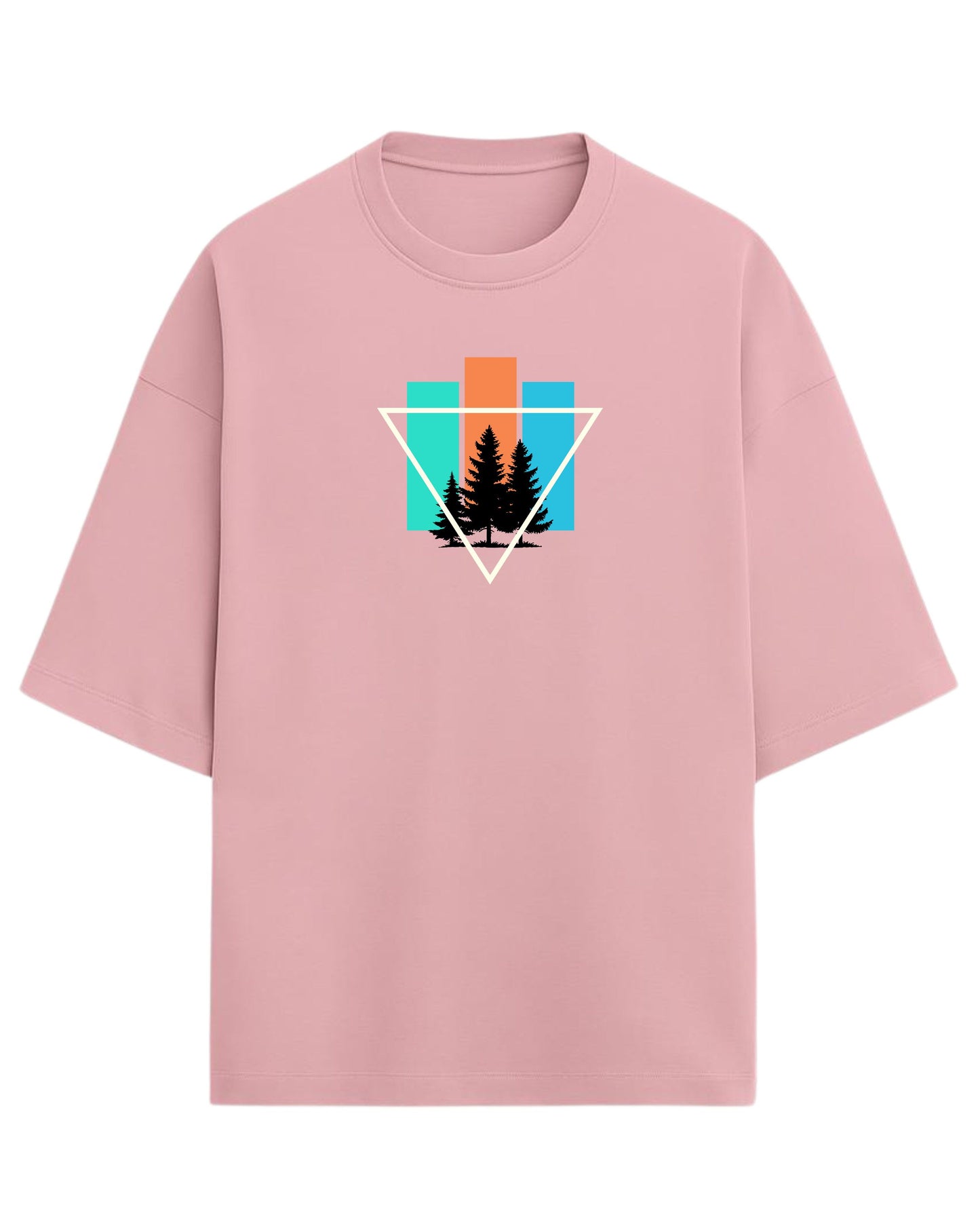 Geometric Forest Escape Oversized T-Shirt | Minimal Nature Graphic Tee | Premium 260 GSM Cotton