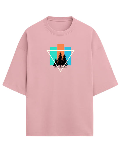 Geometric Forest Escape Oversized T-Shirt | Minimal Nature Graphic Tee | Premium 260 GSM Cotton