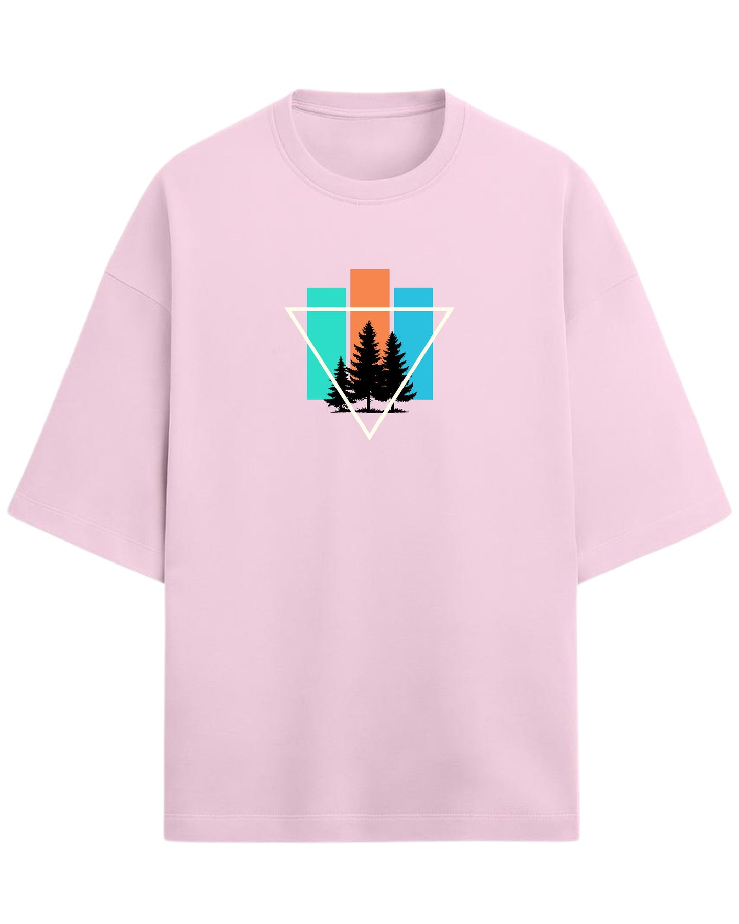 Geometric Forest Escape Oversized T-Shirt | Minimal Nature Graphic Tee | Premium 260 GSM Cotton