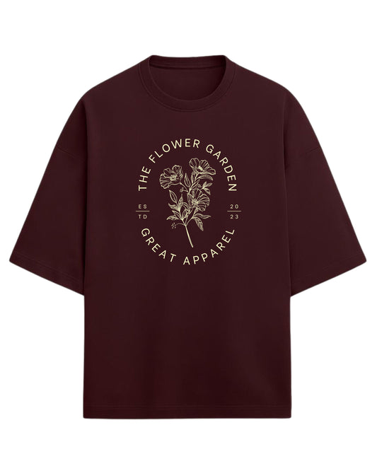 The Flower Garden Oversized T-Shirt | Vintage Floral Line Art Tee | Premium 260 GSM Cotton