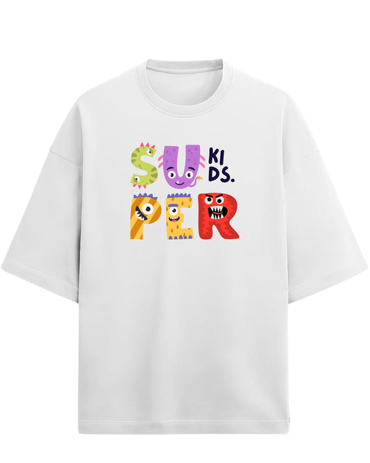 Super Kids Monster Oversized T-Shirt | Cartoon Characters Graphic Tee | Premium 260 GSM Cotton