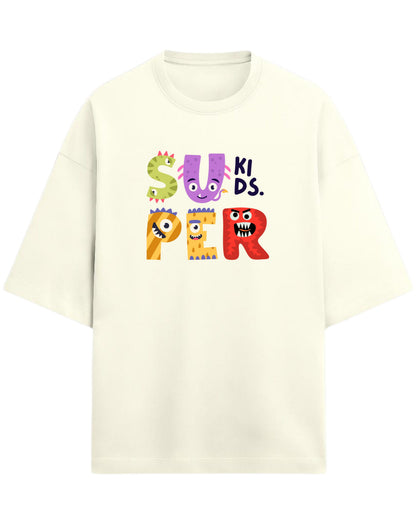Super Kids Monster Oversized T-Shirt | Cartoon Characters Graphic Tee | Premium 260 GSM Cotton