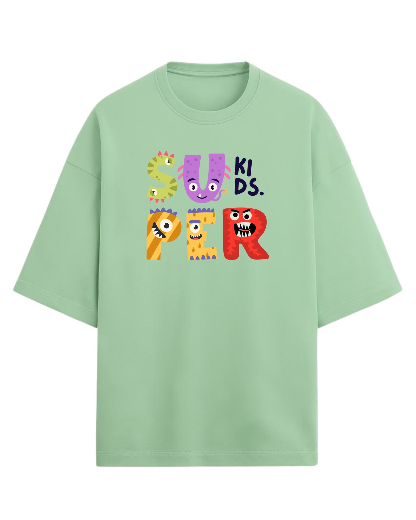 Super Kids Monster Oversized T-Shirt | Cartoon Characters Graphic Tee | Premium 260 GSM Cotton