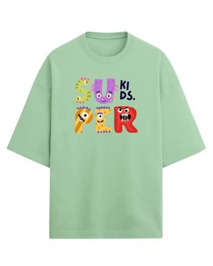 Super Kids Monster Oversized T-Shirt | Cartoon Characters Graphic Tee | Premium 260 GSM Cotton