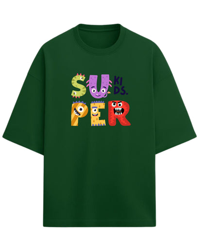 Super Kids Monster Oversized T-Shirt | Cartoon Characters Graphic Tee | Premium 260 GSM Cotton