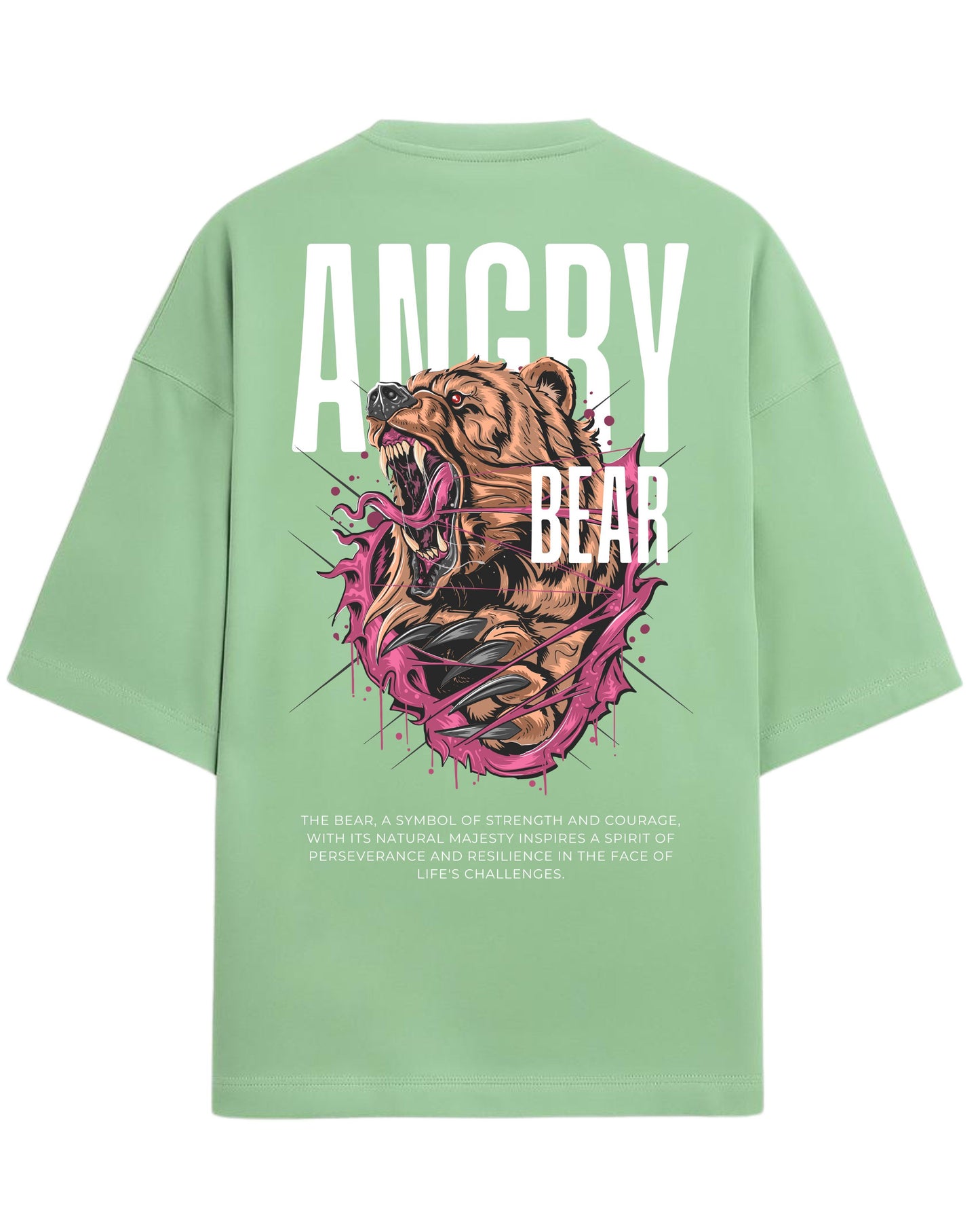 Angry Bear Oversized T-Shirt | Fierce Animal Graphic Tee | Premium 260 GSM Cotton