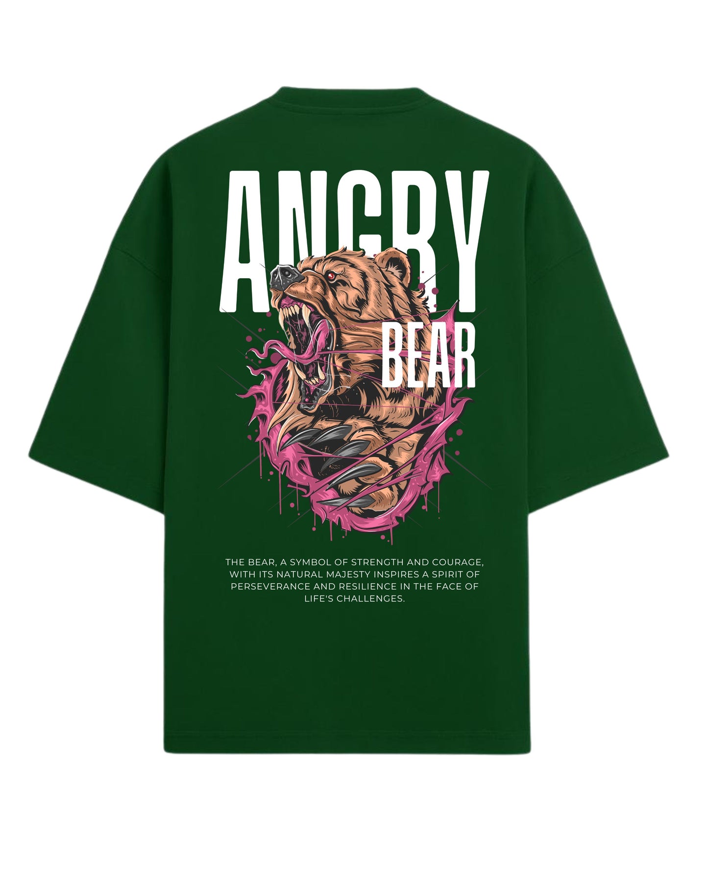 Angry Bear Oversized T-Shirt | Fierce Animal Graphic Tee | Premium 260 GSM Cotton