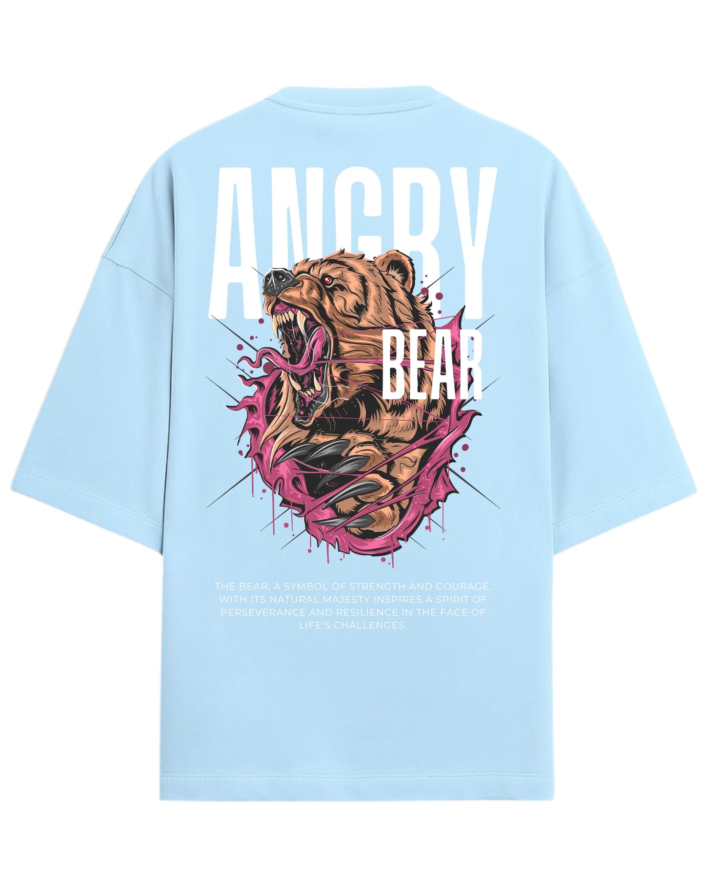 Angry Bear Oversized T-Shirt | Fierce Animal Graphic Tee | Premium 260 GSM Cotton