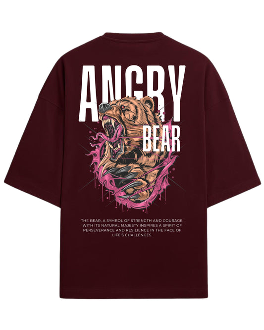 Angry Bear Oversized T-Shirt | Fierce Animal Graphic Tee | Premium 260 GSM Cotton