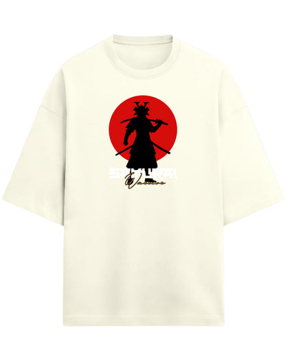 Samurai Warrior Oversized T-Shirt | Japanese Sun Silhouette Graphic Tee | Premium 260 GSM Cotton