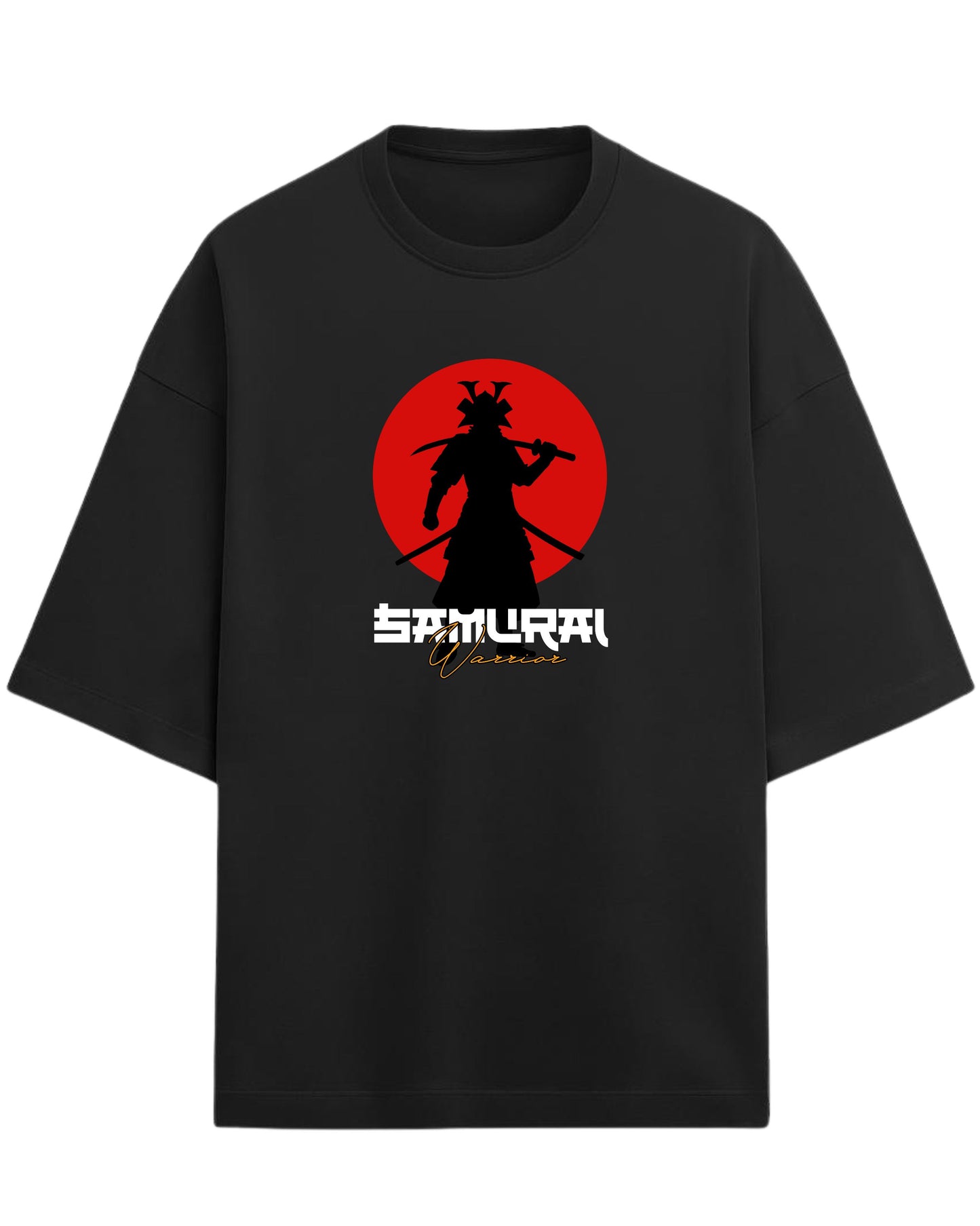 Samurai Warrior Oversized T-Shirt | Japanese Sun Silhouette Graphic Tee | Premium 260 GSM Cotton