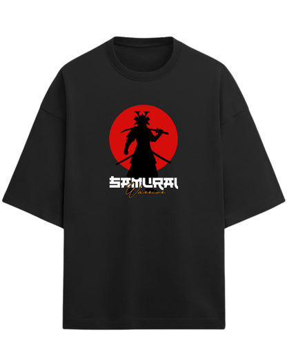 Samurai Warrior Oversized T-Shirt | Japanese Sun Silhouette Graphic Tee | Premium 260 GSM Cotton