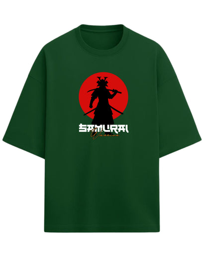 Samurai Warrior Oversized T-Shirt | Japanese Sun Silhouette Graphic Tee | Premium 260 GSM Cotton
