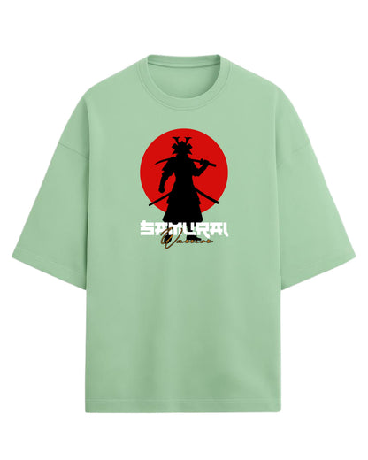 Samurai Warrior Oversized T-Shirt | Japanese Sun Silhouette Graphic Tee | Premium 260 GSM Cotton