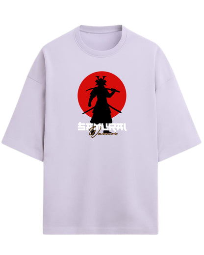 Samurai Warrior Oversized T-Shirt | Japanese Sun Silhouette Graphic Tee | Premium 260 GSM Cotton