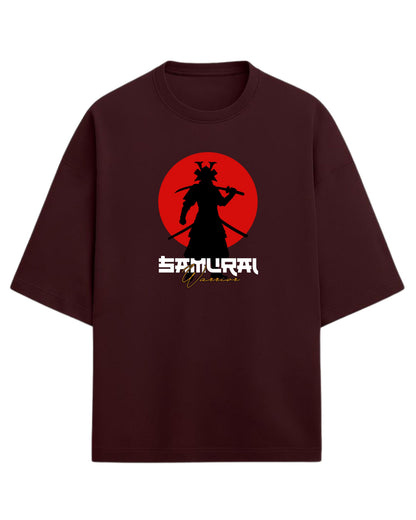 Samurai Warrior Oversized T-Shirt | Japanese Sun Silhouette Graphic Tee | Premium 260 GSM Cotton