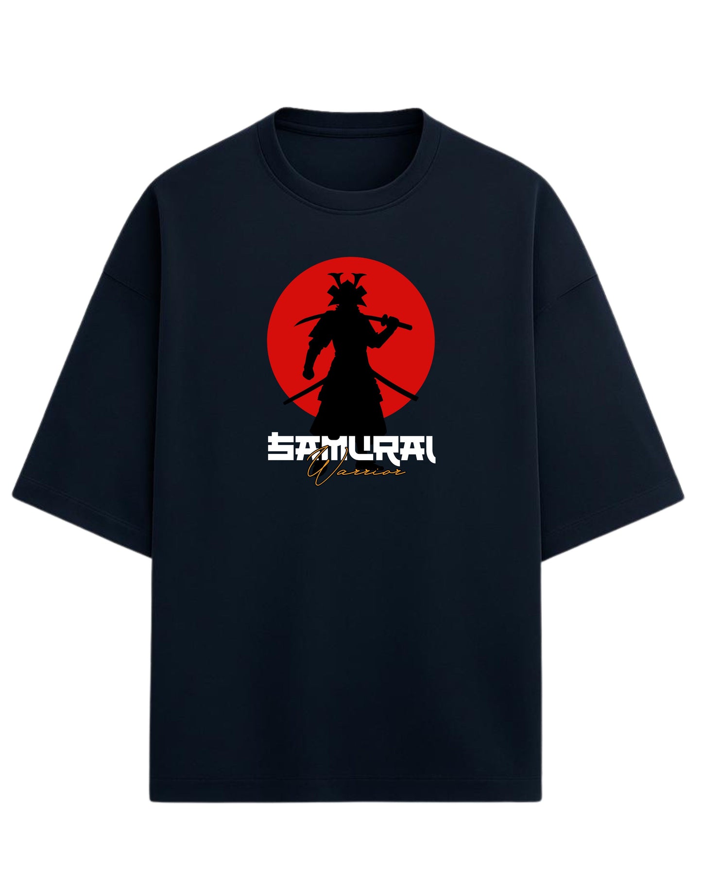 Samurai Warrior Oversized T-Shirt | Japanese Sun Silhouette Graphic Tee | Premium 260 GSM Cotton