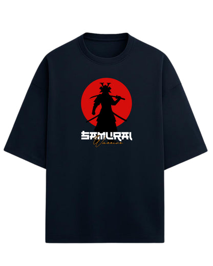 Samurai Warrior Oversized T-Shirt | Japanese Sun Silhouette Graphic Tee | Premium 260 GSM Cotton