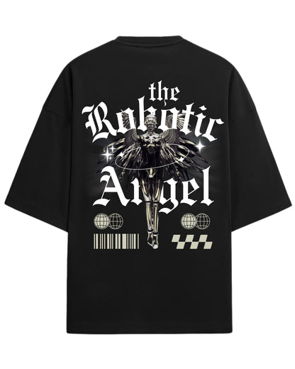 Robotic Angel Oversized T-Shirt | Futuristic Aesthetic Graphic Tee | Premium 260 GSM Cotton