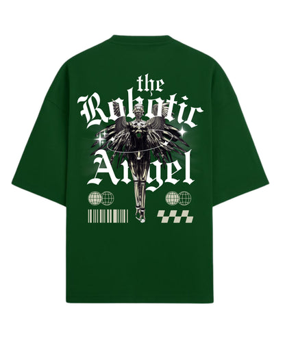 Robotic Angel Oversized T-Shirt | Futuristic Aesthetic Graphic Tee | Premium 260 GSM Cotton