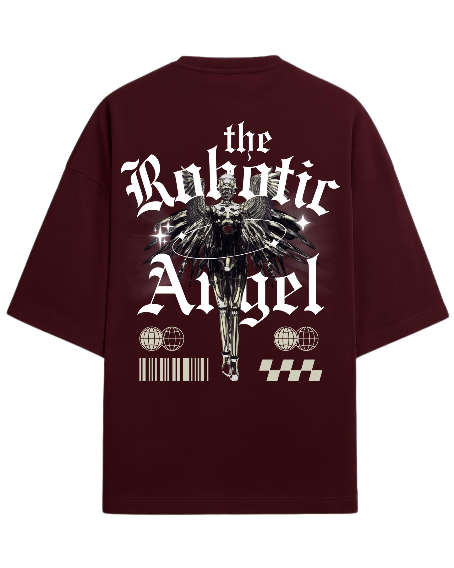 Robotic Angel Oversized T-Shirt | Futuristic Aesthetic Graphic Tee | Premium 260 GSM Cotton