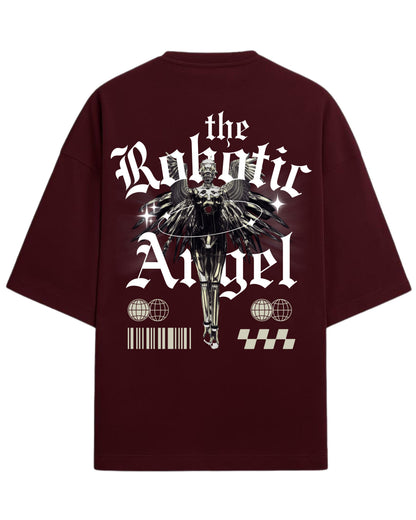 Robotic Angel Oversized T-Shirt | Futuristic Aesthetic Graphic Tee | Premium 260 GSM Cotton