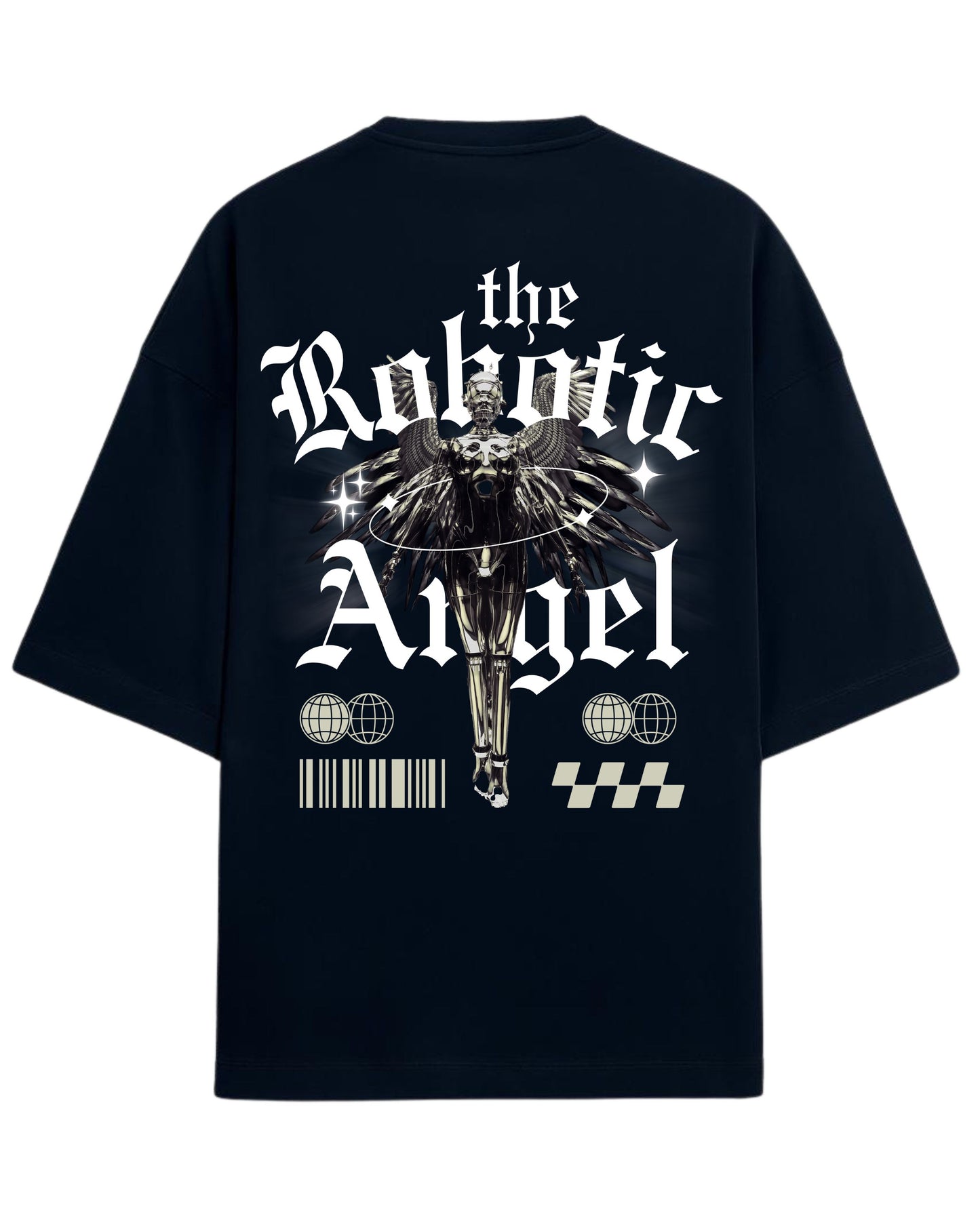 Robotic Angel Oversized T-Shirt | Futuristic Aesthetic Graphic Tee | Premium 260 GSM Cotton