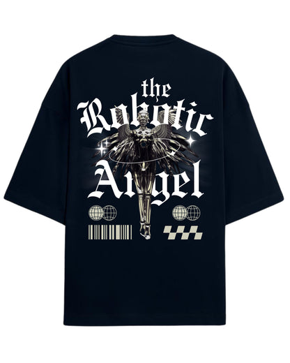 Robotic Angel Oversized T-Shirt | Futuristic Aesthetic Graphic Tee | Premium 260 GSM Cotton