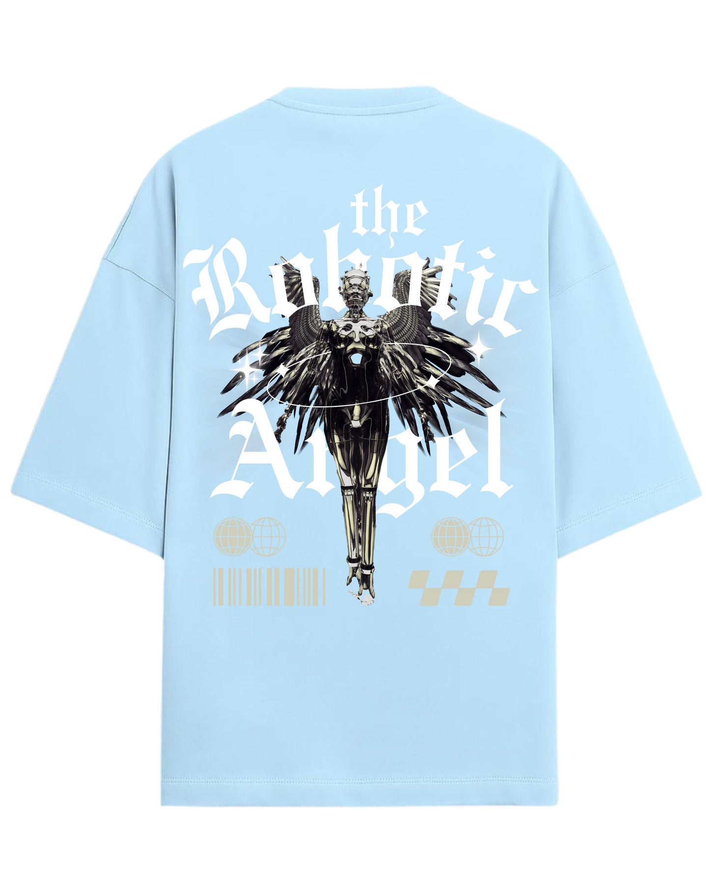 Robotic Angel Oversized T-Shirt | Futuristic Aesthetic Graphic Tee | Premium 260 GSM Cotton
