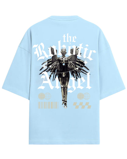 Robotic Angel Oversized T-Shirt | Futuristic Aesthetic Graphic Tee | Premium 260 GSM Cotton
