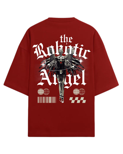 Robotic Angel Oversized T-Shirt | Futuristic Aesthetic Graphic Tee | Premium 260 GSM Cotton