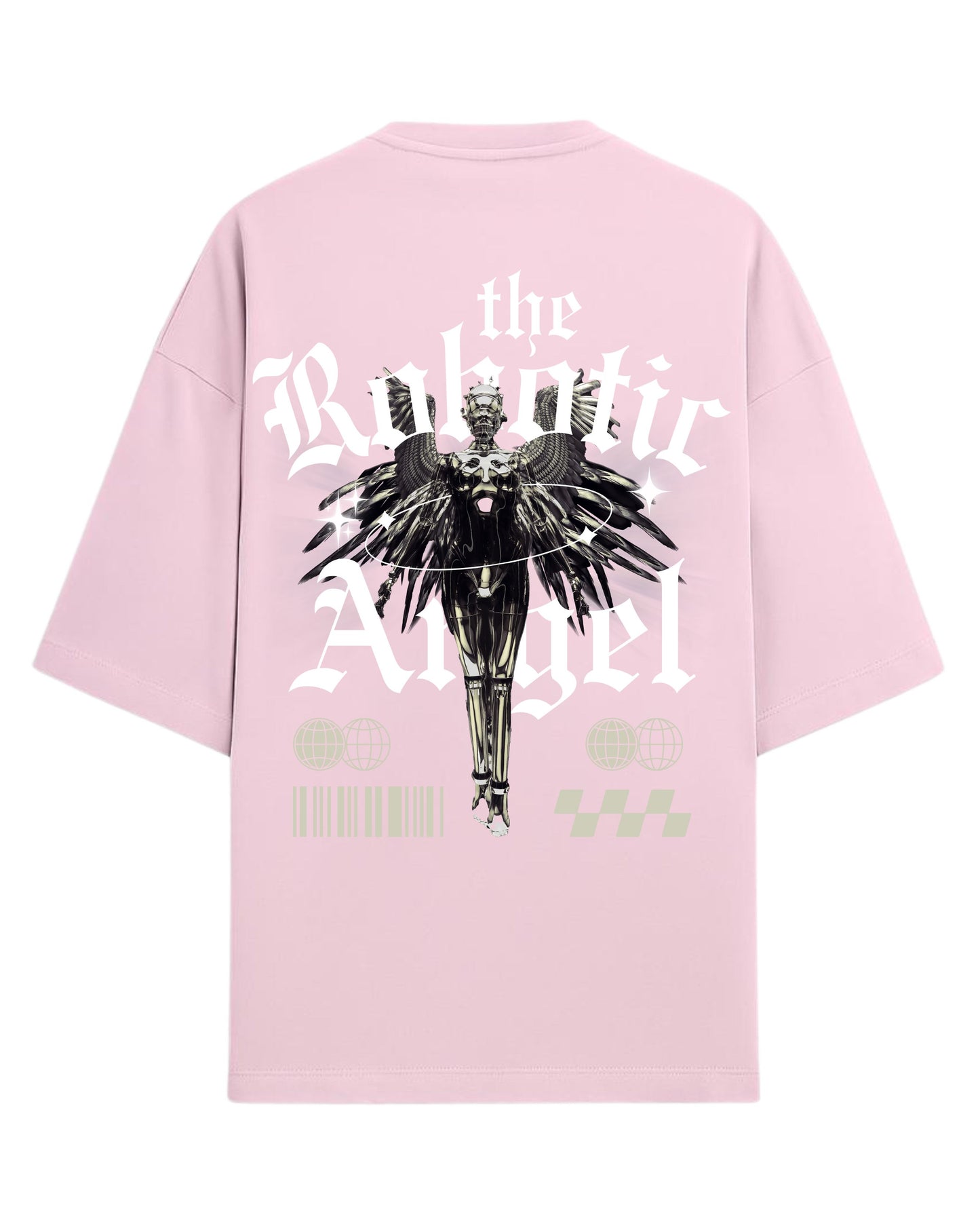 Robotic Angel Oversized T-Shirt | Futuristic Aesthetic Graphic Tee | Premium 260 GSM Cotton