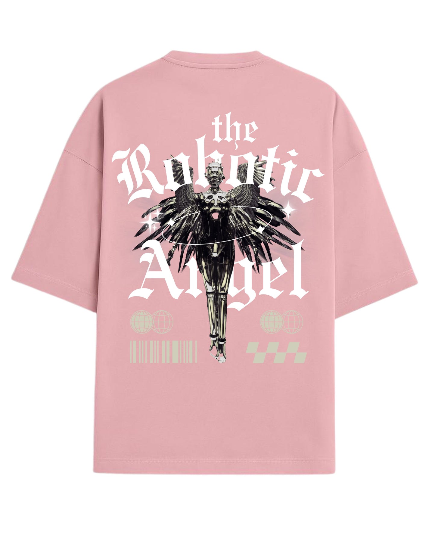 Robotic Angel Oversized T-Shirt | Futuristic Aesthetic Graphic Tee | Premium 260 GSM Cotton