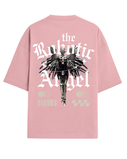Robotic Angel Oversized T-Shirt | Futuristic Aesthetic Graphic Tee | Premium 260 GSM Cotton