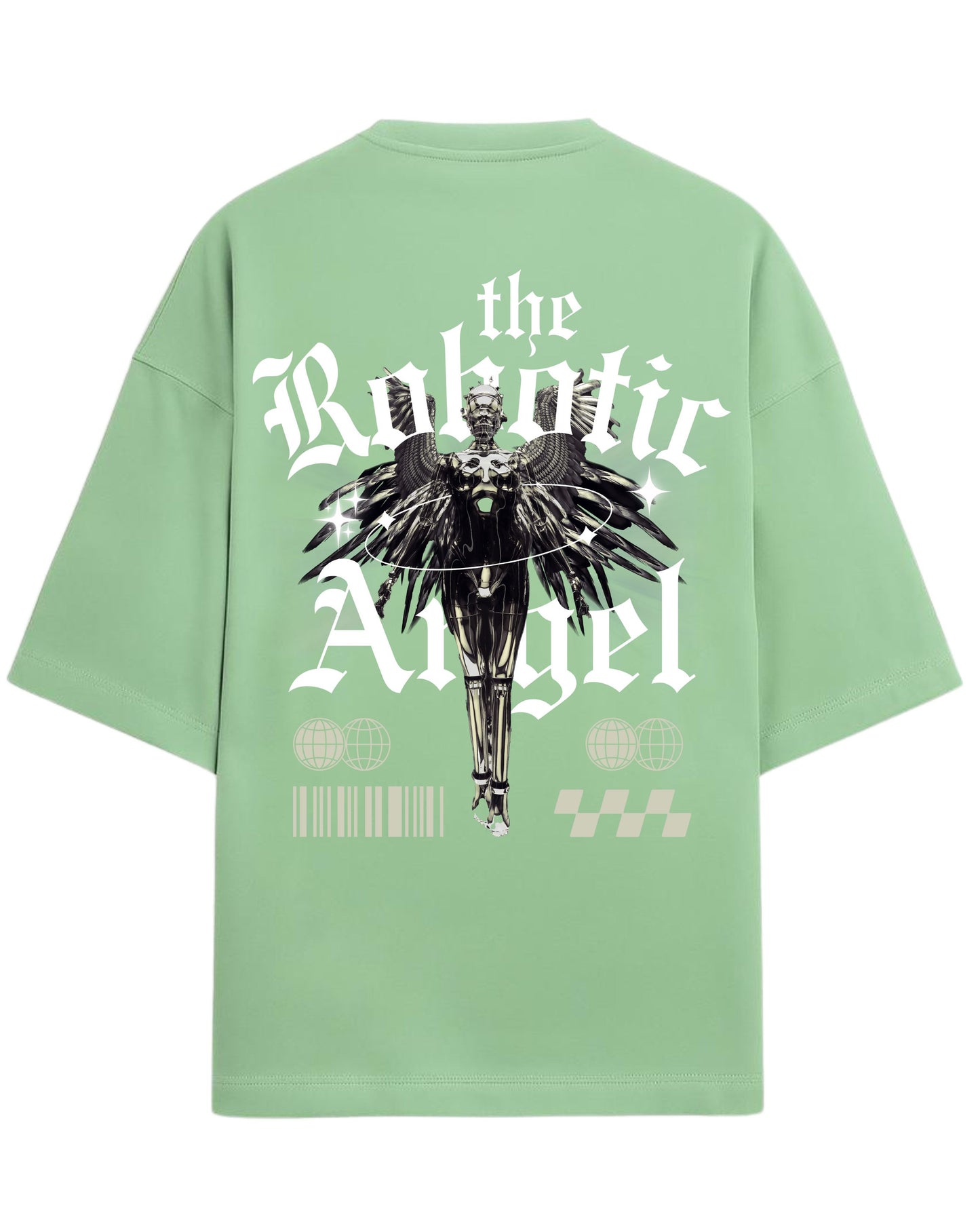 Robotic Angel Oversized T-Shirt | Futuristic Aesthetic Graphic Tee | Premium 260 GSM Cotton