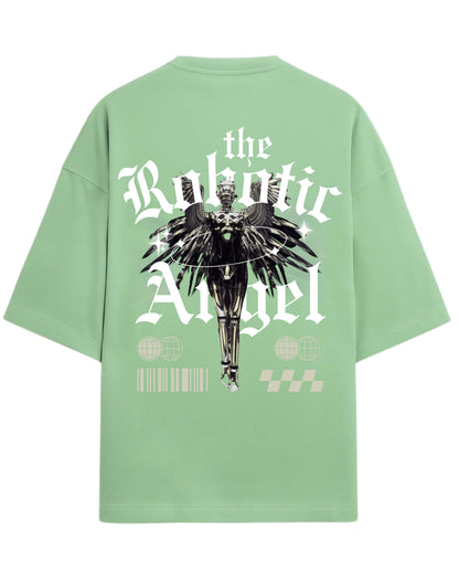 Robotic Angel Oversized T-Shirt | Futuristic Aesthetic Graphic Tee | Premium 260 GSM Cotton