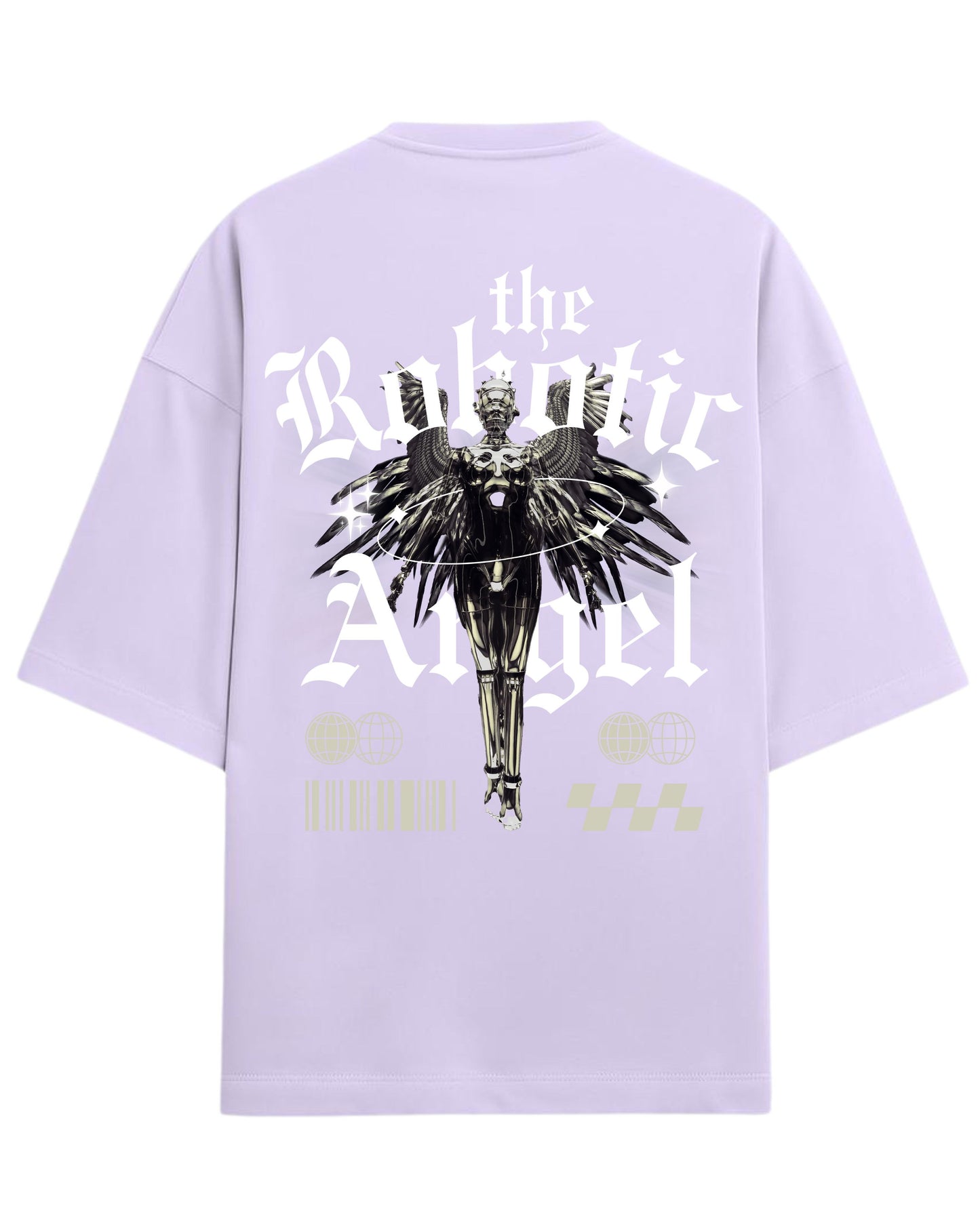 Robotic Angel Oversized T-Shirt | Futuristic Aesthetic Graphic Tee | Premium 260 GSM Cotton