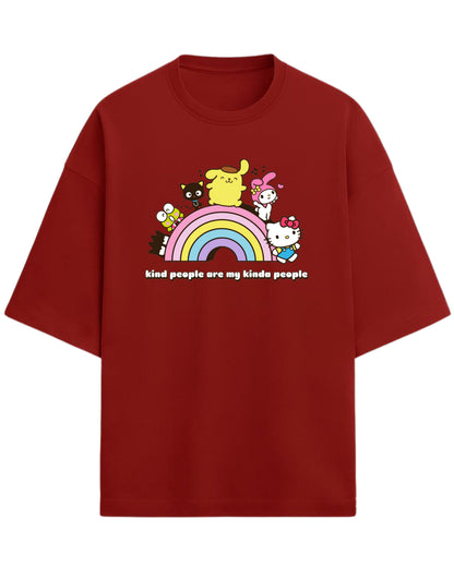 Sanrio Oversized T-Shirt | Cute Rainbow Graphic Tee | Premium 260 GSM Cotton