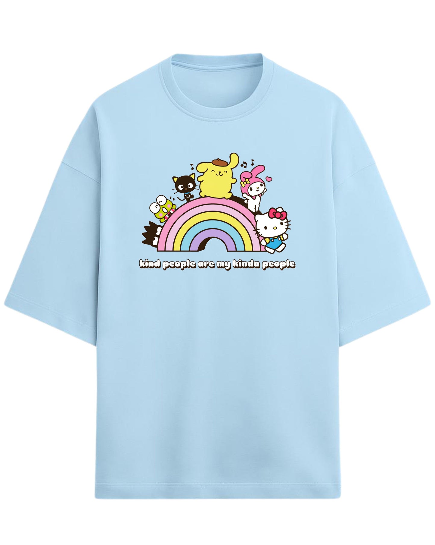 Sanrio Oversized T-Shirt | Cute Rainbow Graphic Tee | Premium 260 GSM Cotton