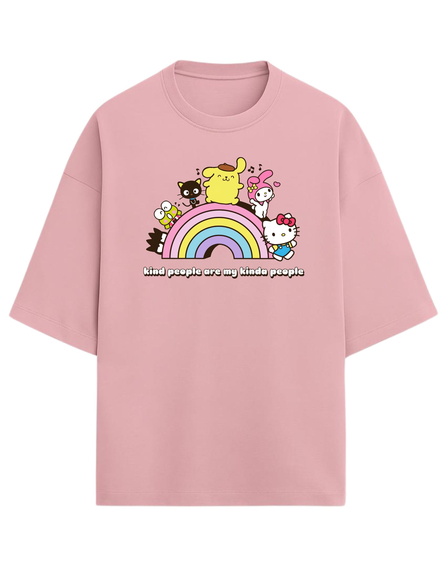Sanrio Oversized T-Shirt | Cute Rainbow Graphic Tee | Premium 260 GSM Cotton