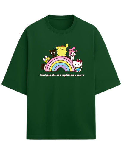 Sanrio Oversized T-Shirt | Cute Rainbow Graphic Tee | Premium 260 GSM Cotton