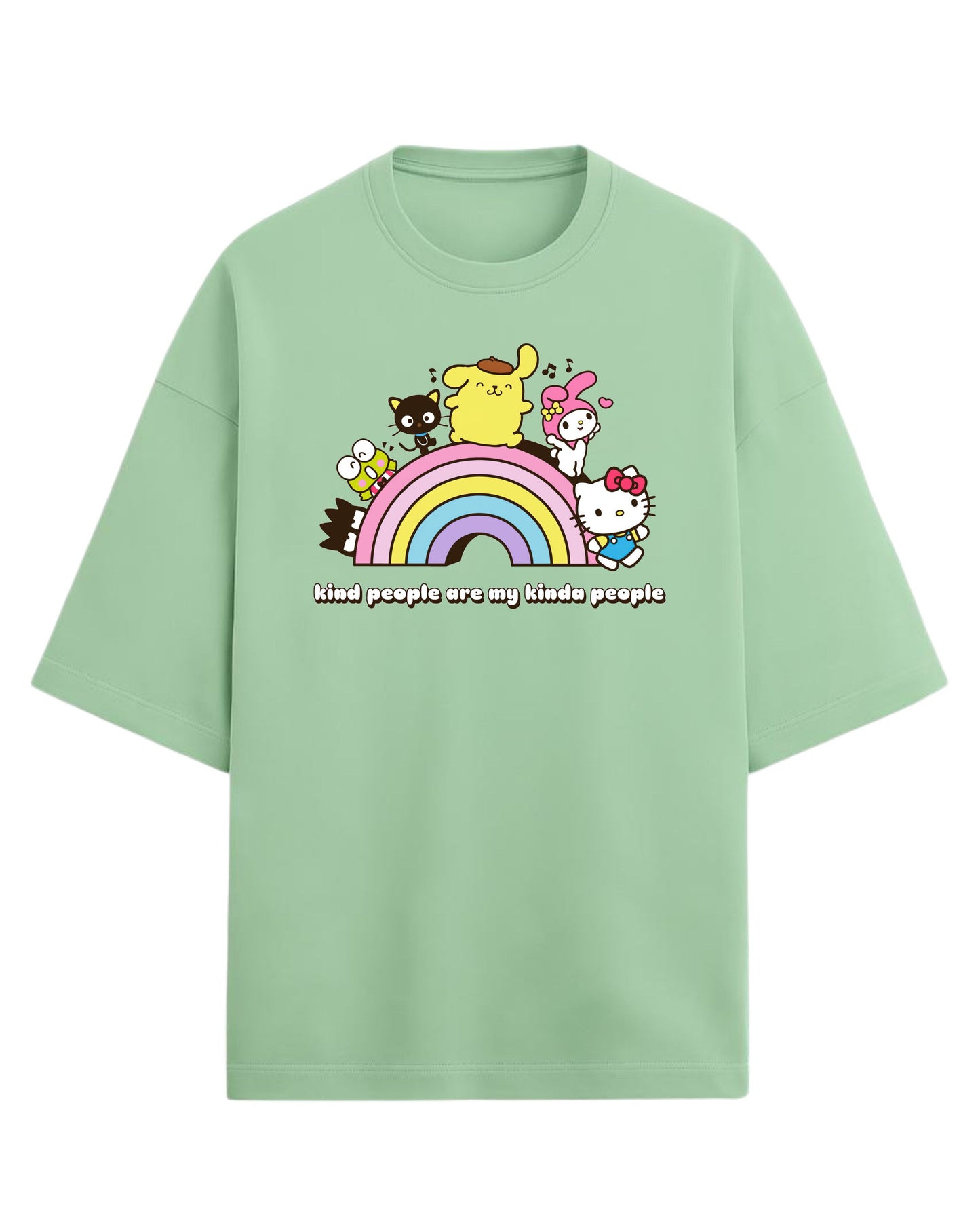 Sanrio Oversized T-Shirt | Cute Rainbow Graphic Tee | Premium 260 GSM Cotton